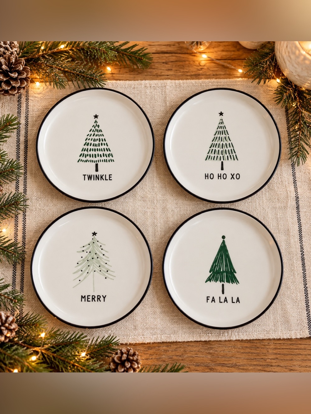Santa Barbara Design Co Festive Tree Ceramic Appetizer Plate Set - White & Green